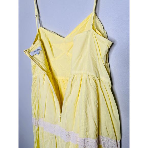 JASON WU COLLECTIVE Yellow 100% Cotton Lace Square Neckline Midi Dress Size 10 - Picture 14 of 14